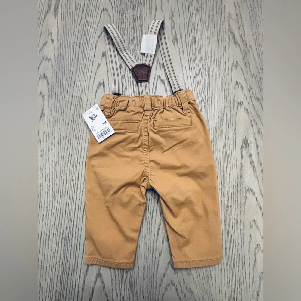 NWT OshKosh B’Gosh Baby Boy Khaki Twill Suspender Pants Size 6M